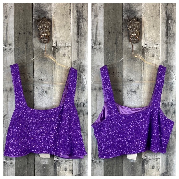 NWT Show Me Your MuMu Tara Crop Top in Violet Sequins Size XXL. - Picture 9 of 14